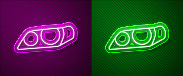 发光的霓虹灯线汽车大灯图标隔离图片下载