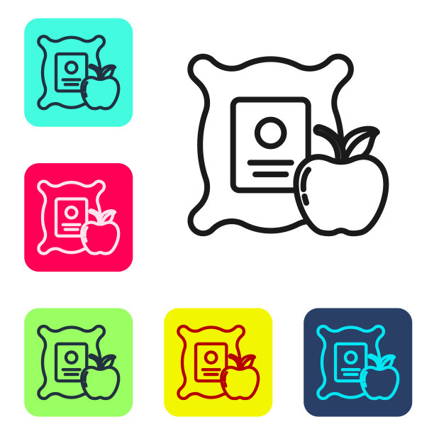 黑线苹果在麻袋图标孤立上图片下载