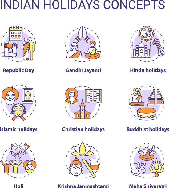印度假日概念图标集图片下载