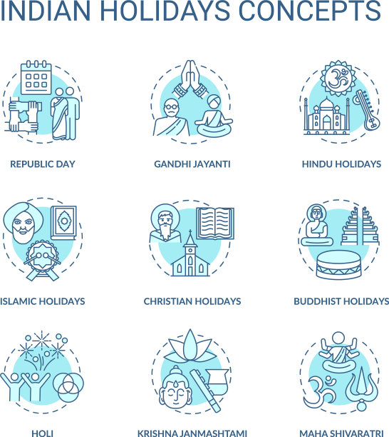 印度假日概念图标集图片下载