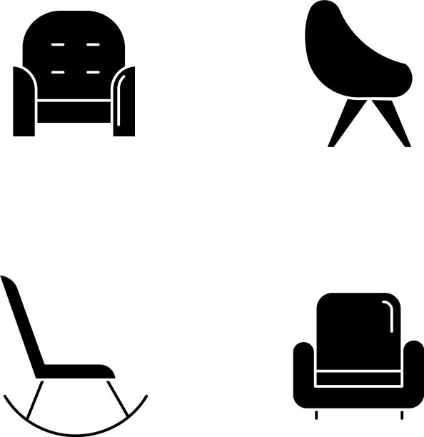 椅子种类的黑色象形文字图标设置在空白图片下载