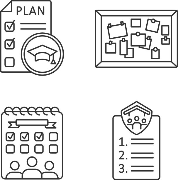 学生活动像素完美线性图标集图片下载