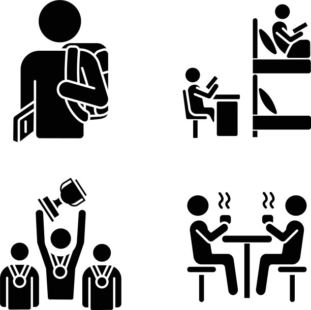 学生生活黑色象形文字图标设置在空白图片下载