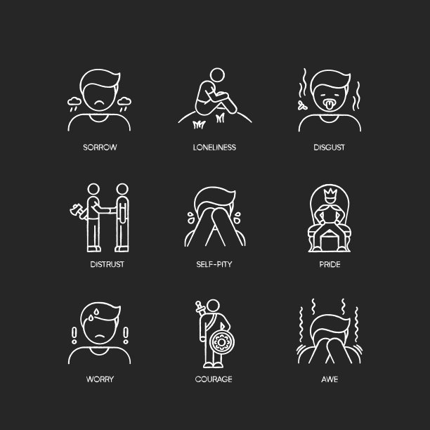 消极情绪粉笔白色图标设置为黑色图片下载