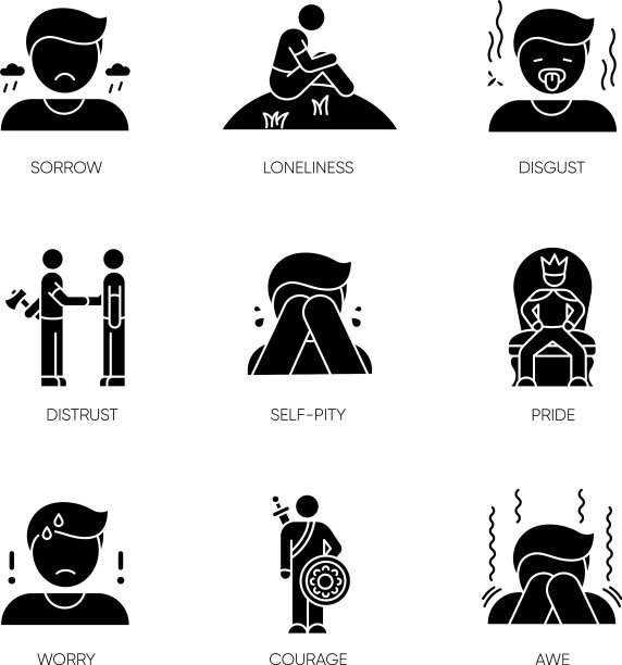 负面情绪黑色象形文字图标设置在白色图片下载
