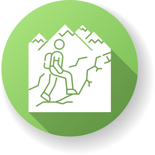 徒步绿色平坦设计长阴影字形图标图片下载