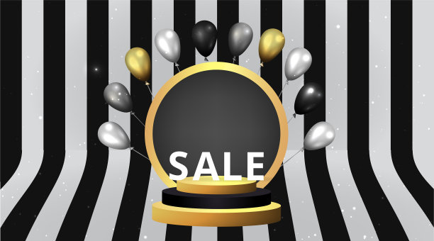 金色金属舞台，气球环绕图片下载