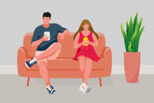 男人和女孩坐在沙发上图片下载