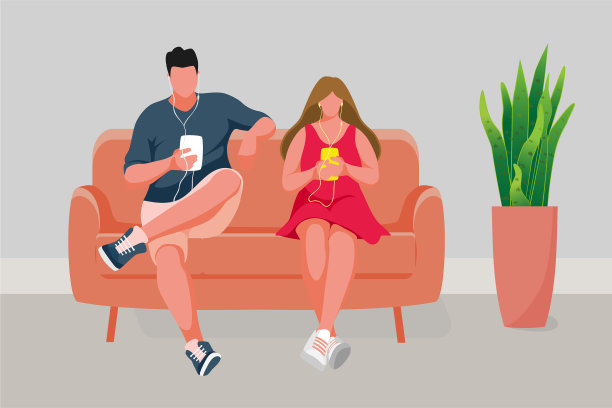 男人和女孩坐在沙发上图片下载