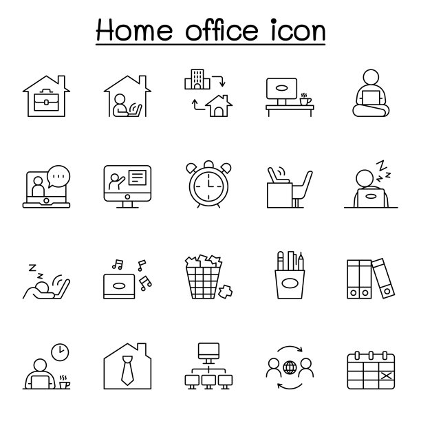 自由职业者和在家工作的图标集合图片下载
