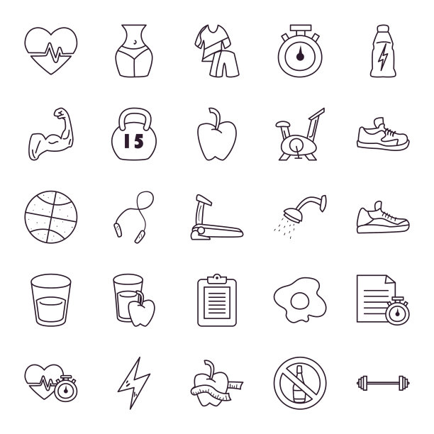 健康和运动线风格的图标集图片下载