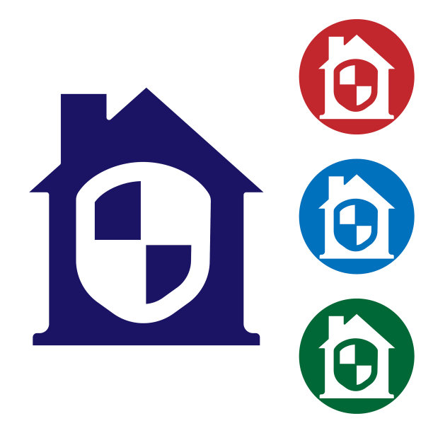 蓝色的房子在保护图标隔离在白色图片下载