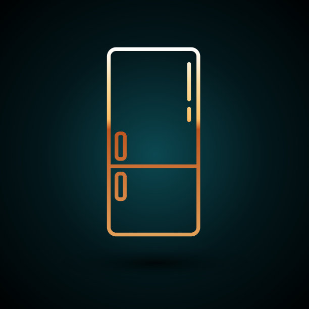 金色线冰箱图标孤立在深蓝色图片下载