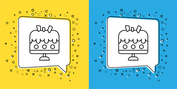 设置线蛋糕在盘子图标孤立在黄色和图片下载