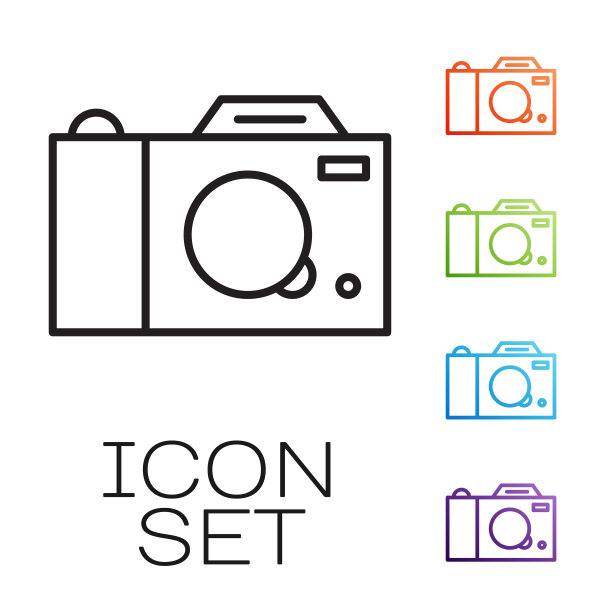 黑线照片相机图标孤立在白色图片下载