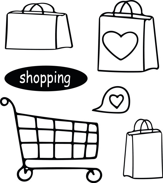 袋子和购物车集手绘在涂鸦图片下载