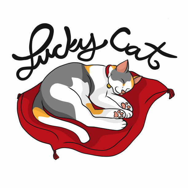幸运的猫睡在红色的枕头卡通il图片下载
