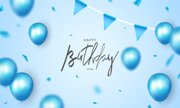 生日快乐横幅蓝色庆祝背景图片下载