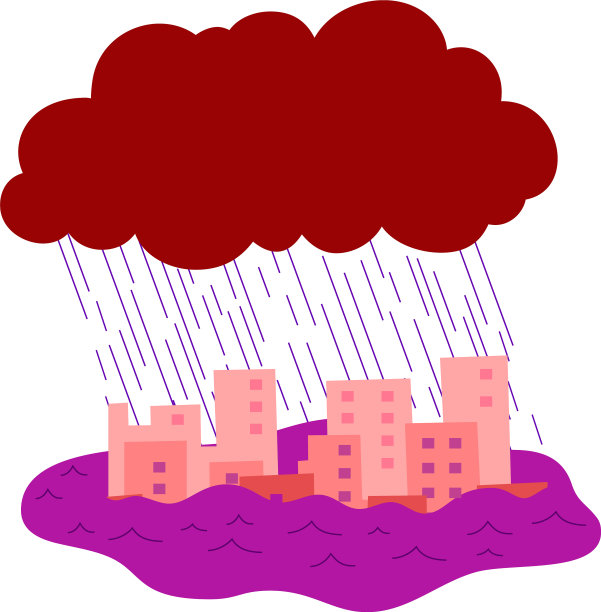 红色建筑物被大雨损毁图片下载