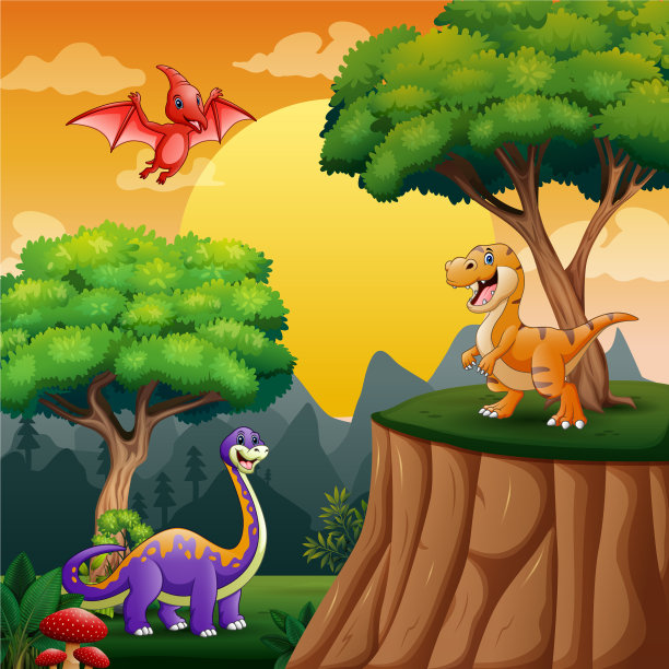 恐龙在丛林里的卡通图片下载