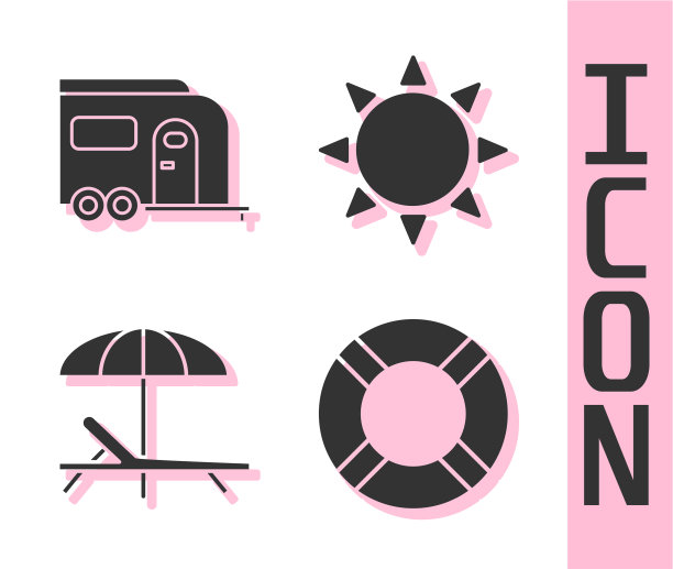 设置救生圈，房车，野营拖车，日光浴床图片下载