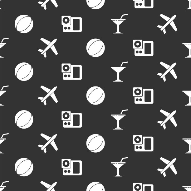 设置马提尼玻璃飞机沙滩球和照片图片下载