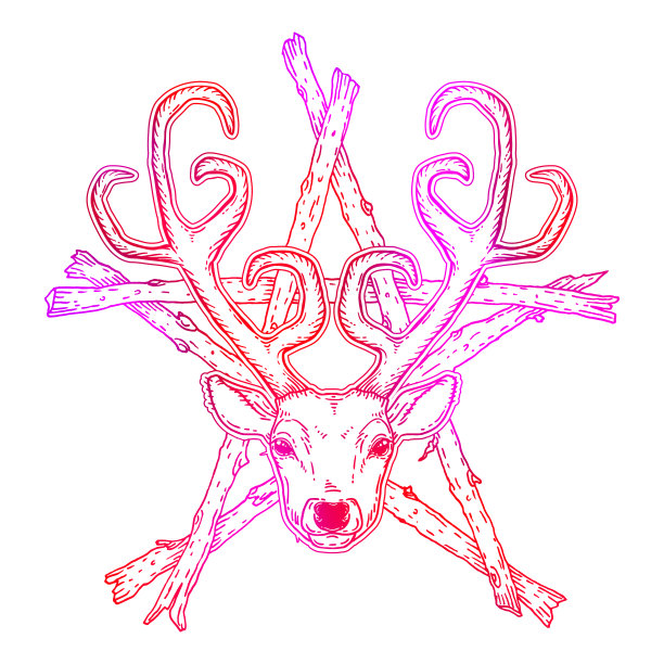 手画鹿头在棍子五角星图片下载