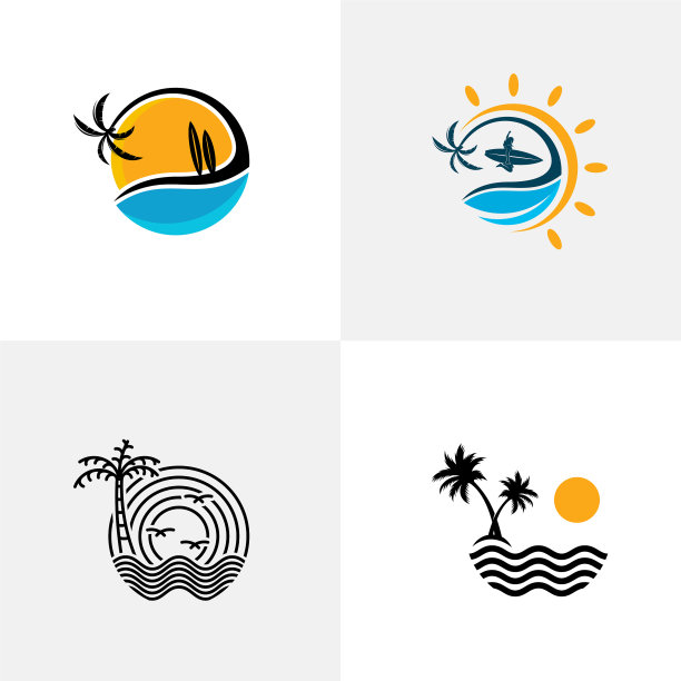 设置夏季海滩标志设计海滩标志图片下载