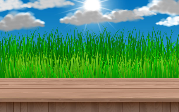 以绿草为背景的木桌图片下载