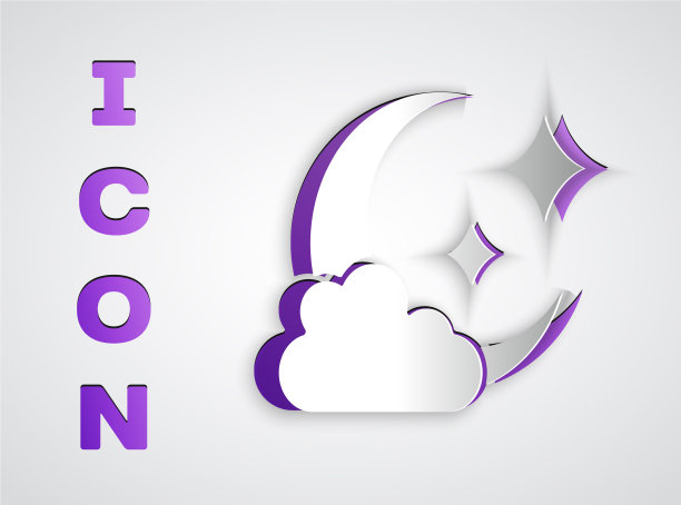 剪纸云与月亮的图标孤立在灰色图片下载
