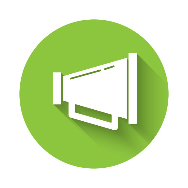 白色扩音器图标孤立与长影子图片下载