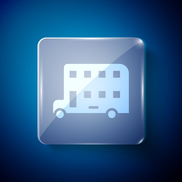 白色双层巴士图标隔离在蓝色图片下载