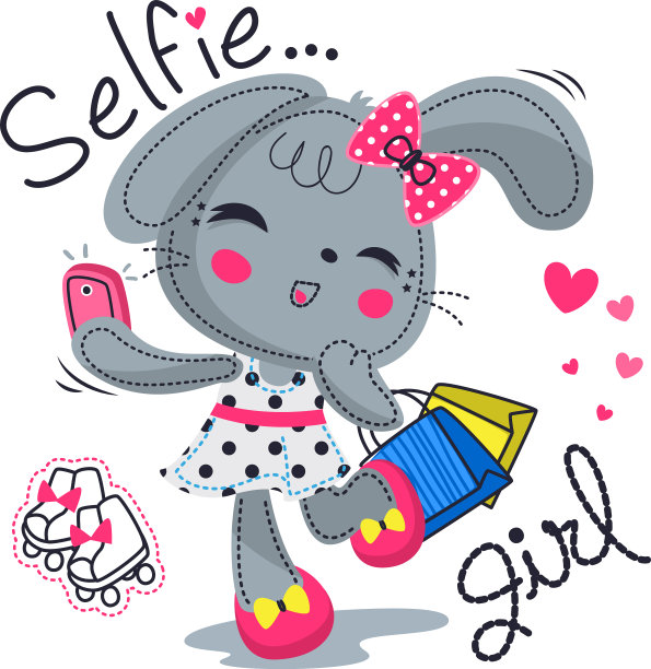 可爱的兔子拿着购物袋自拍图片下载