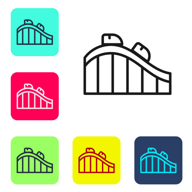 黑线云霄飞车图标孤立在白色上图片下载