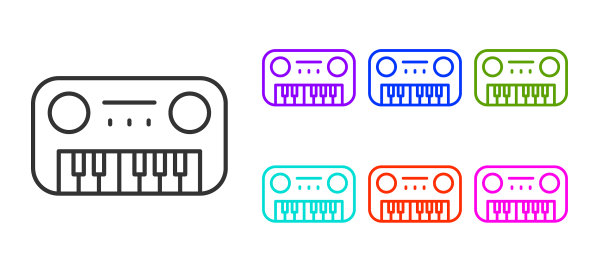 黑色线玩具钢琴图标孤立在白色图片下载