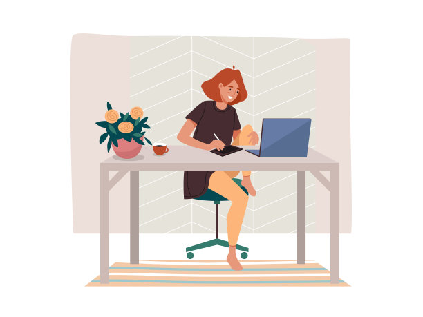 远程工作的工人或在家工作的妇女图片下载