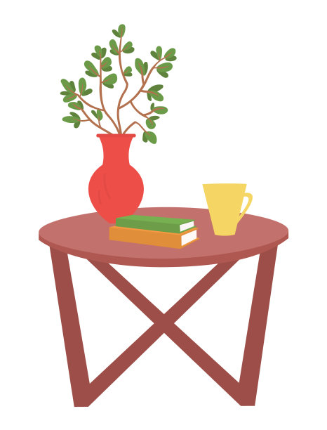 花瓶立在桌上的书和杯子的内部图片下载