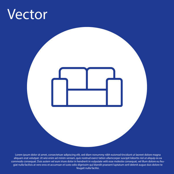 蓝色线条的沙发图标孤立在蓝色背景上图片下载