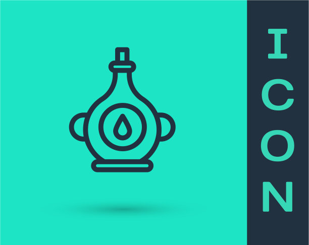 黑色线油瓶图标孤立在绿色上图片下载