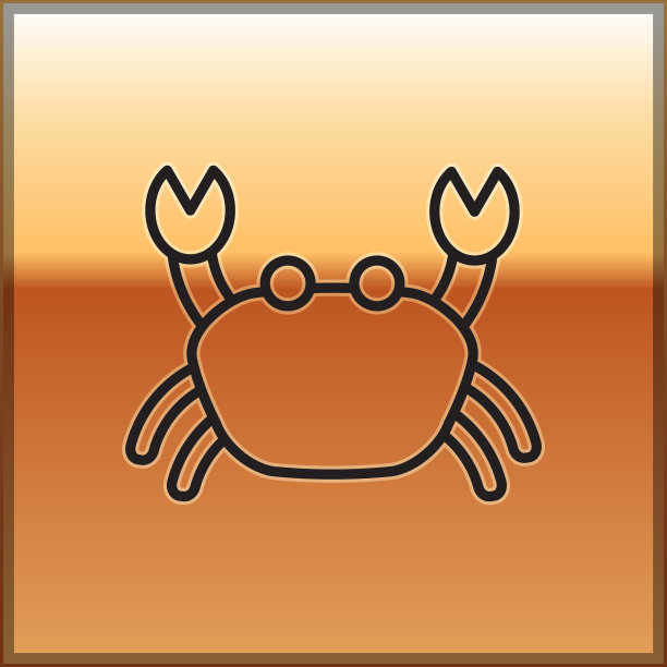 黑色线蟹图标孤立在黄金背景图片下载