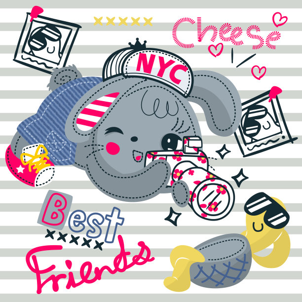 卡通可爱的兔子和乌龟在拍照图片下载