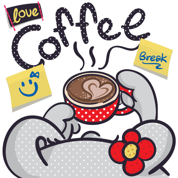 卡通兔子女孩拿着杯咖啡图片下载