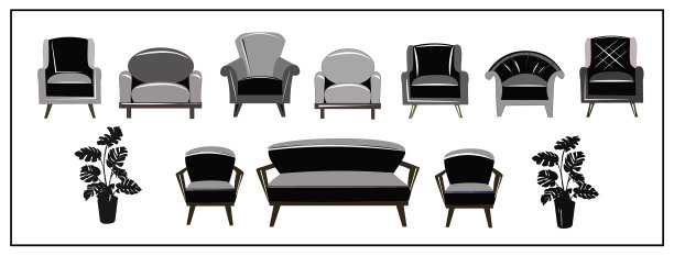 灰色和黑色的天鹅绒扶手椅和花沙发图片下载