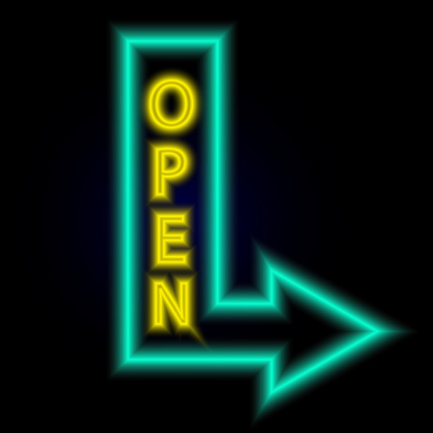 带有明亮霓虹灯的老式电子招牌图片下载