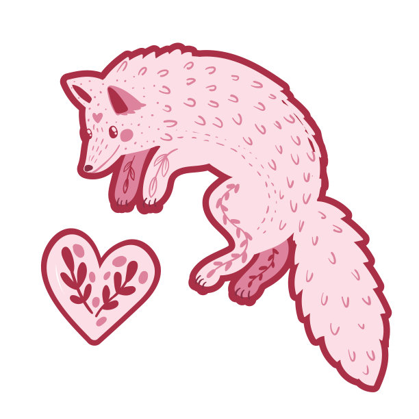 情人节的狐狸，用华丽的心图片下载