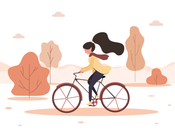 秋天的背景卡通年轻女子骑图片下载