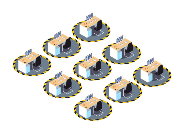 地板上的社交距离标志排队图片下载