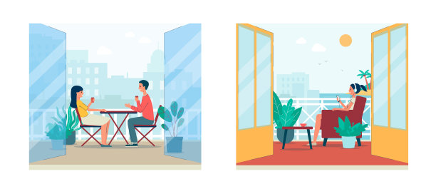 卡通人物坐在阳台上休息图片下载