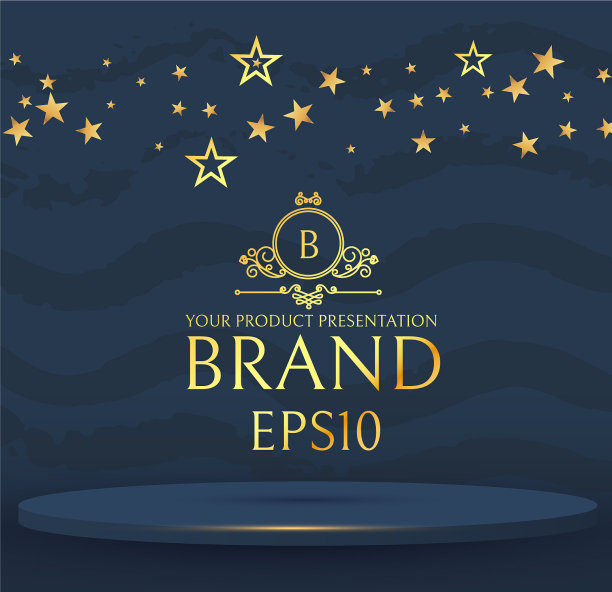 3d优雅的圆形讲台与金色星星逼真图片下载