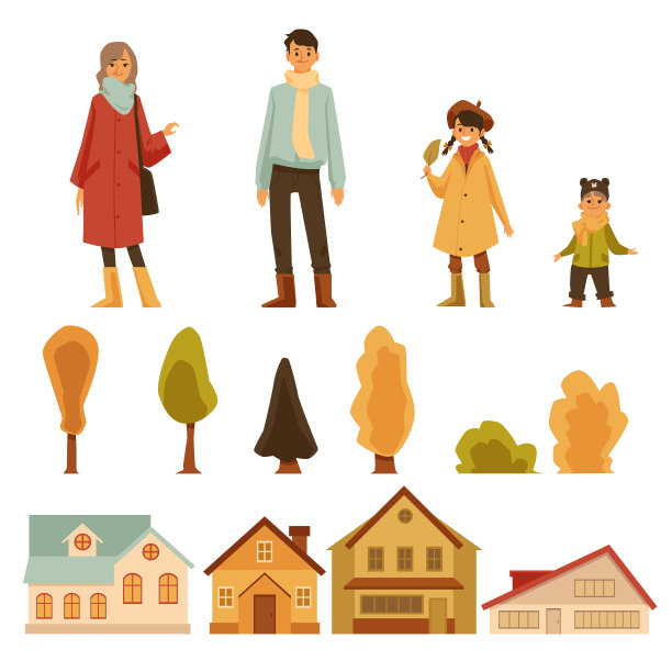 秋季设置人物和景观图标图片下载